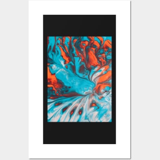 Turquoise and Red Pouring Posters and Art